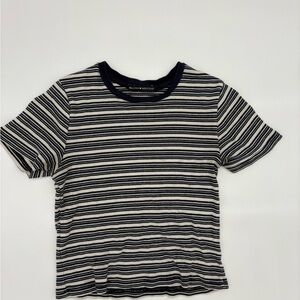 Brandy Melville Navy and White Striped Short Sleeve Tee